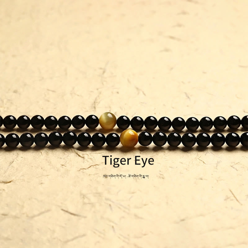 Fortune Jewel Tibetan 108 Mala Beads Black Onyx Three-eyed Dzi Beads Protection Bracelet