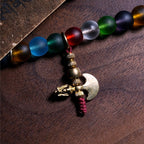 Fortune Jewel Tibetan 108 Mala Beads Multicolored Liuli Glass Bead Chinese Zodiac Nine Palaces Eight Diagrams Charm Bracelet
