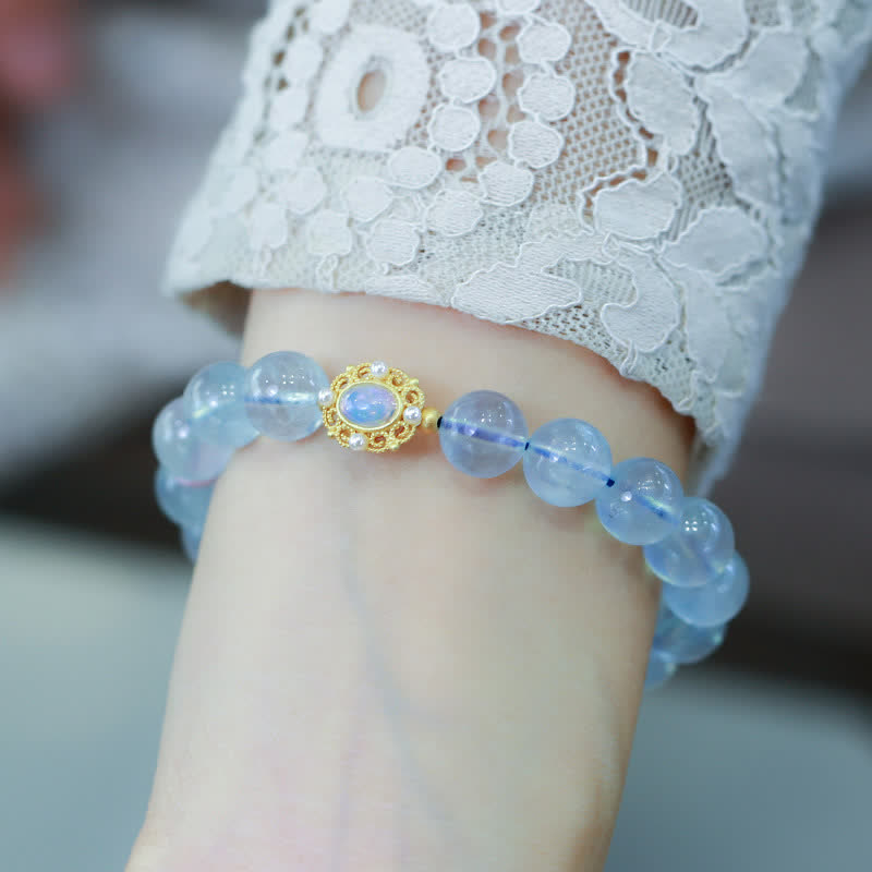 Fortune Jewel Natural Aquamarine Red Agate Pearl Beads Healing Charm Bracelet