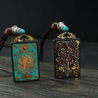 Fortune Jewel Tibet God Of Wealth Money Tree Golden Phoenix Thangka Ebony Peace Necklace Pendant