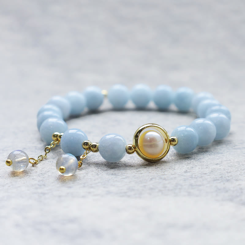Fortune Jewel Aquamarine Pearl Healing Moonstone Beads Charm Bracelet