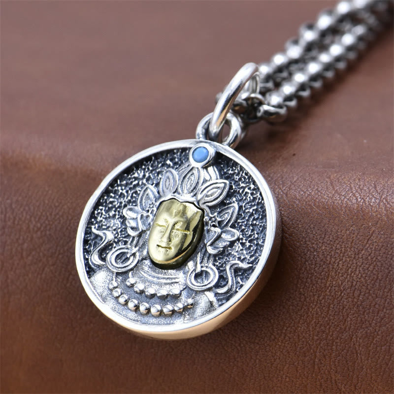 Fortune Jewel 925 Sterling Silver Green Tara Double Dorje Vajra Protection Necklace Pendant Fortune Jewel