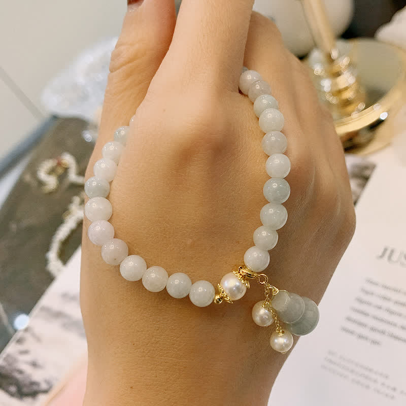 Fortune Jewel Natural Jade Pearl Gourd Prosperity Luck Bracelet