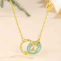 Fortune Jewel 925 Sterling Silver Natural Green Aventurine Peace Buckle Bamboo Coin Prosperity Necklace Pendant