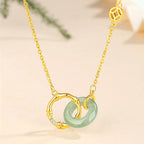 Fortune Jewel 925 Sterling Silver Natural Green Aventurine Peace Buckle Bamboo Coin Prosperity Necklace Pendant