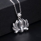 Fortune Jewel 925 Sterling Silver Lotus Flower Pearl Wealth Necklace Pendant Fortune Jewel