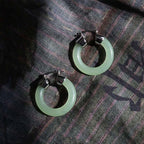 Fortune Jewel Round Jade White Jade Prosperity Earrings