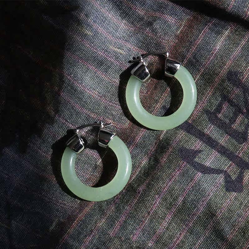 Fortune Jewel Round Jade White Jade Prosperity Earrings