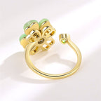 Buddha Stones Cat's Eye Four Leaf Clover Zircon Love Rotatable Ring