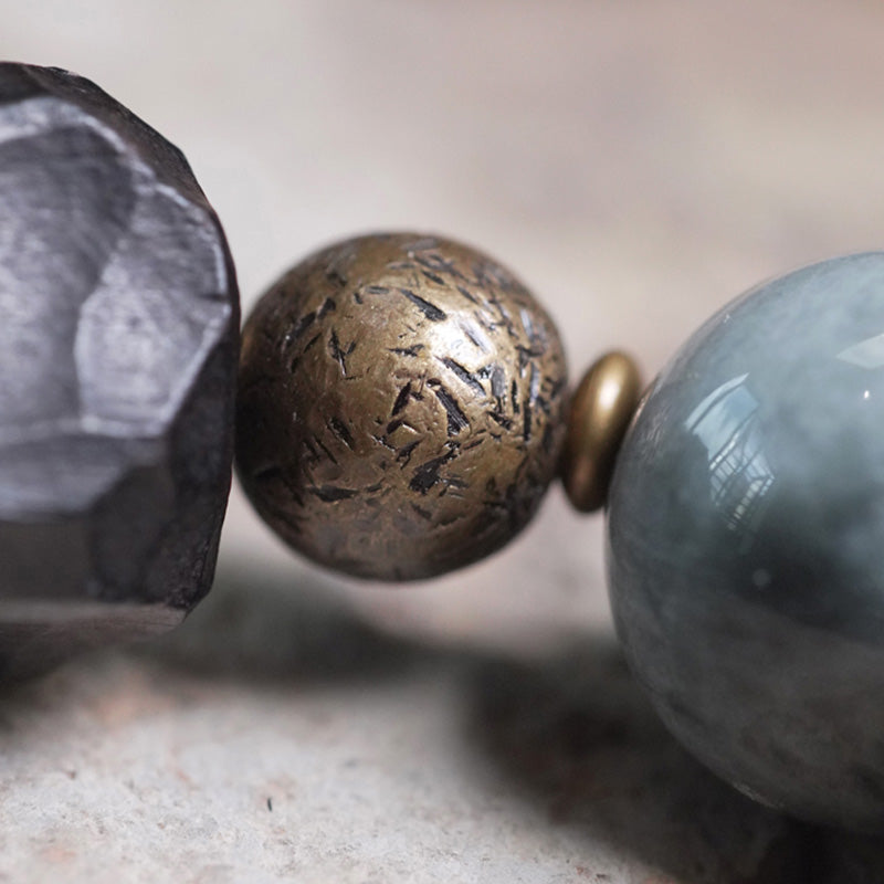 Fortune Jewel Eagle's Eye Stone Ebony Wood Copper Confidence Couple Bracelet