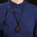 Fortune Jewel FengShui Natural Rainbow Obsidian PiXiu Cinnabar Healing Necklace Pendant