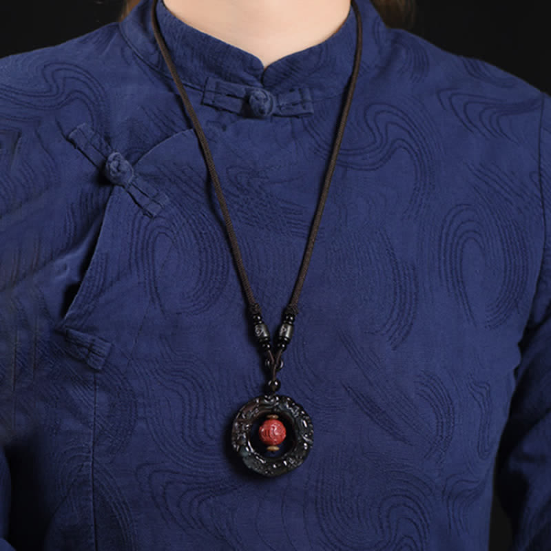 Fortune Jewel FengShui Natural Rainbow Obsidian PiXiu Cinnabar Healing Necklace Pendant