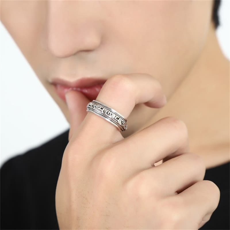 Fortune Jewel Tibetan Om Mani Padme Hum PiXiu Engraved Wealth Luck Rotatable Ring