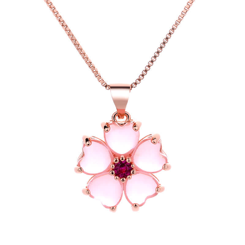 Fortune Jewel Pink Crystal Love Heart Flower Soothing Necklace Pendant