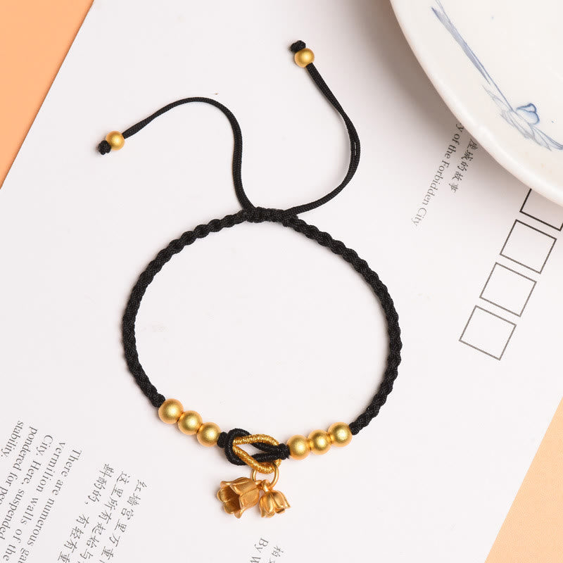Fortune Jewel Handcrafted Lily Of The Valley Flower Charm Design Luck Protection Braided Bracelet