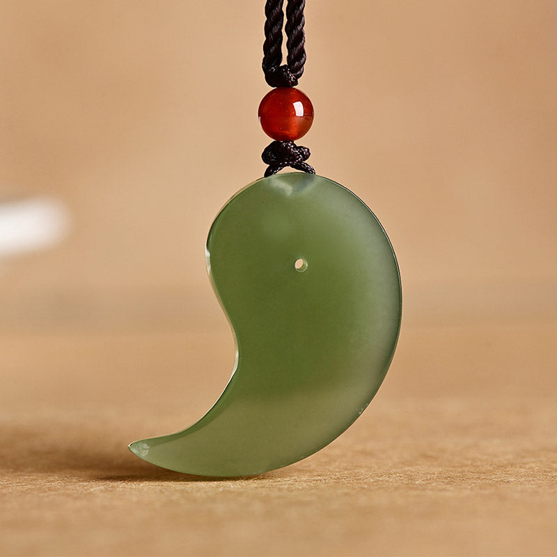 Buddha Stones Yin Yang White Jade Cyan Jade Protection Blessing Necklace String Pendant Fortune Jewel