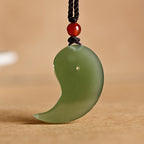 Buddha Stones Yin Yang White Jade Cyan Jade Protection Blessing Necklace String Pendant Fortune Jewel