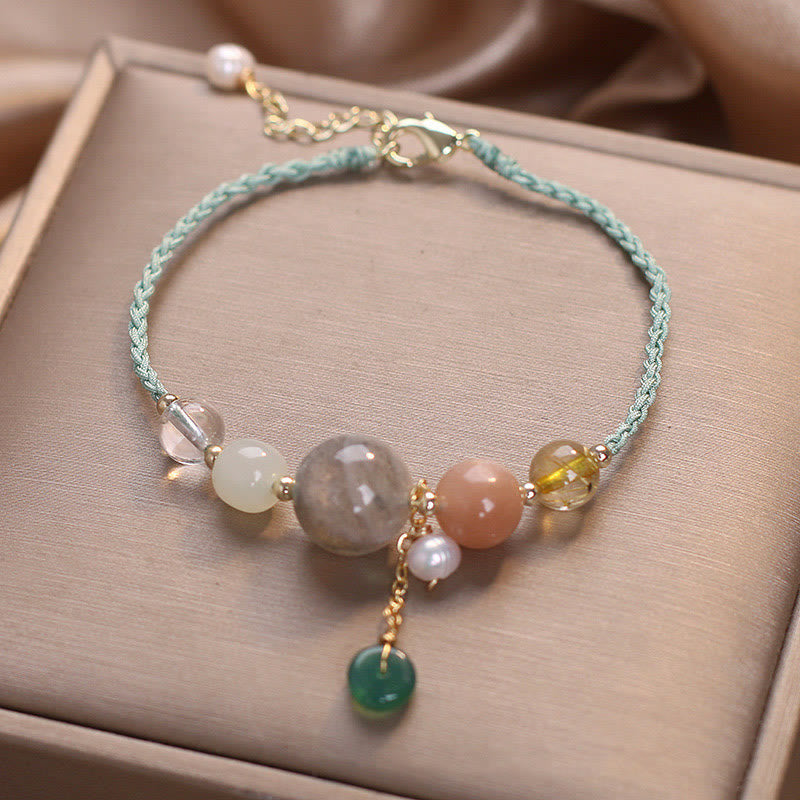 Fortune Jewel Moonstone Sunstone Beads Peace Buckle Charm Healing Bracelet