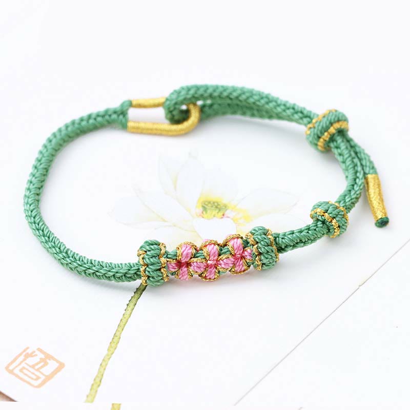 Fortune Jewel Handmade Three Peach Blossoms Luck Eight Strands Braided String Bracelet