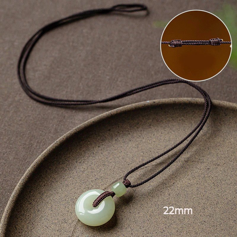 Fortune Jewel Natural Round Jade Peace Buckle Luck Prosperity Necklace Pendant