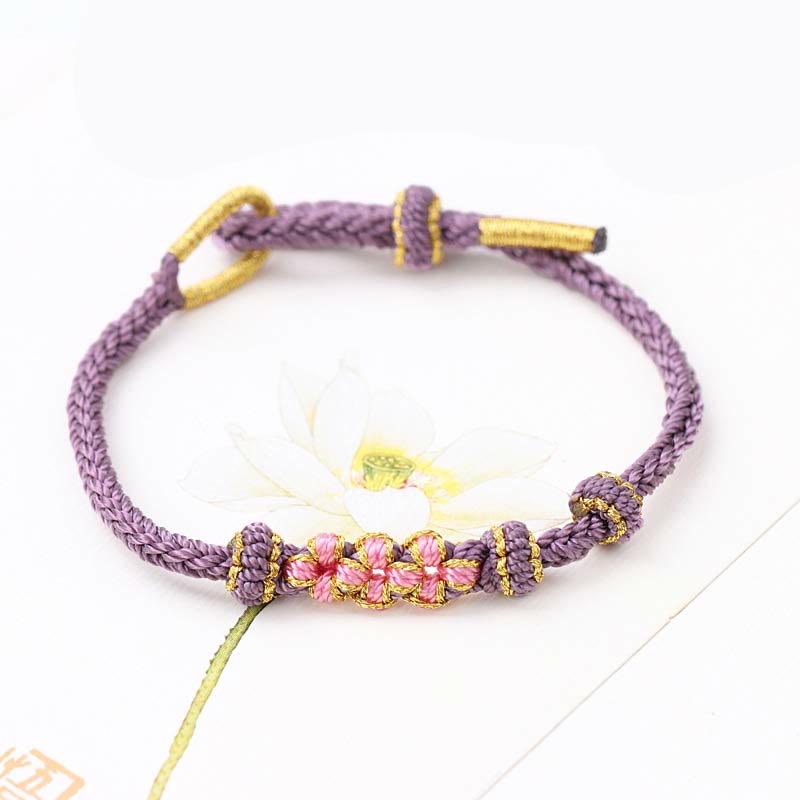 Fortune Jewel Handmade Three Peach Blossoms Luck Eight Strands Braided String Bracelet
