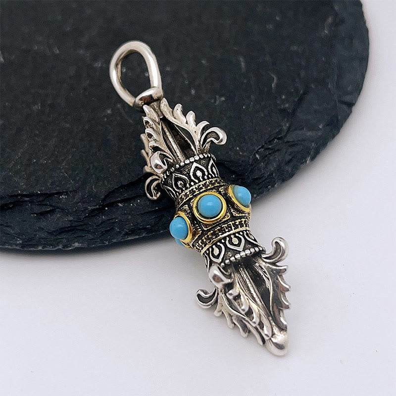 Fortune Jewel Tibet Vajra Dorje Pattern Copper Luck Wealth Metal Necklace Pendant