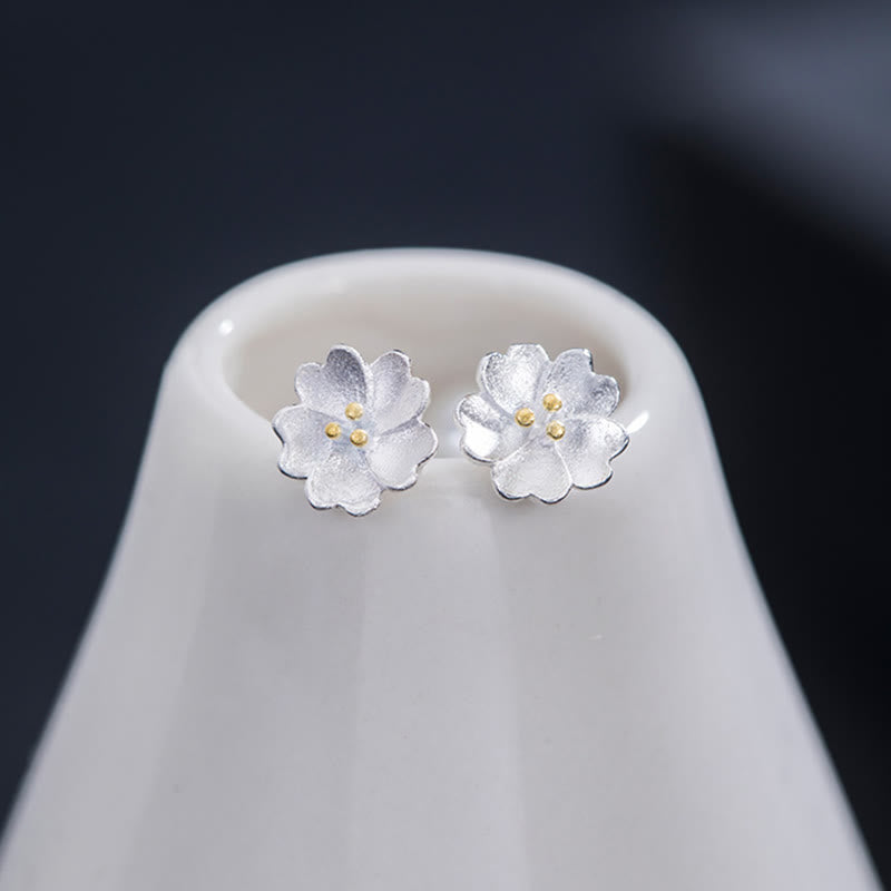 Fortune Jewel 925 Sterling Silver Cherry Blossoms Floral Calm Stud Earrings