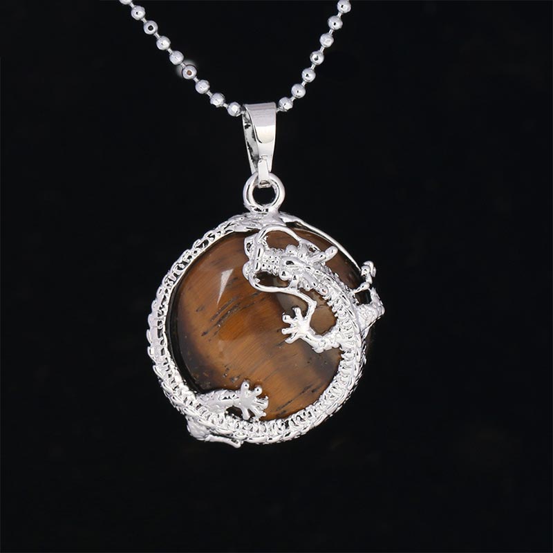Fortune Jewel Chinese Dragon Natural Quartz Crystal Healing Energy Necklace Pendant