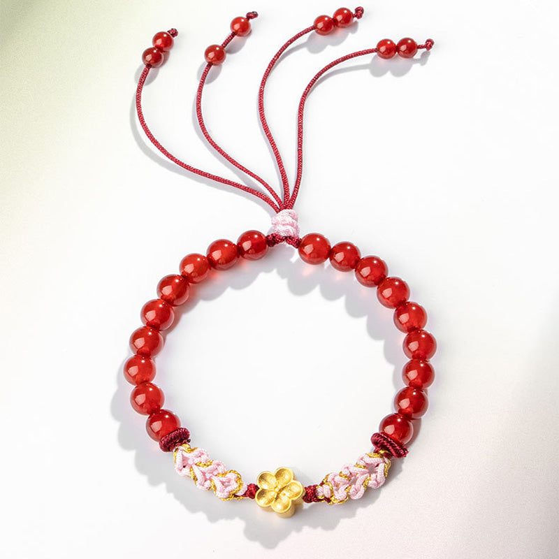 Fortune Jewel 999 Sterling Silver Natural Red Agate Pink Crystal Cherry blossom Bracelet