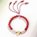 Fortune Jewel 999 Sterling Silver Natural Red Agate Pink Crystal Cherry blossom Bracelet