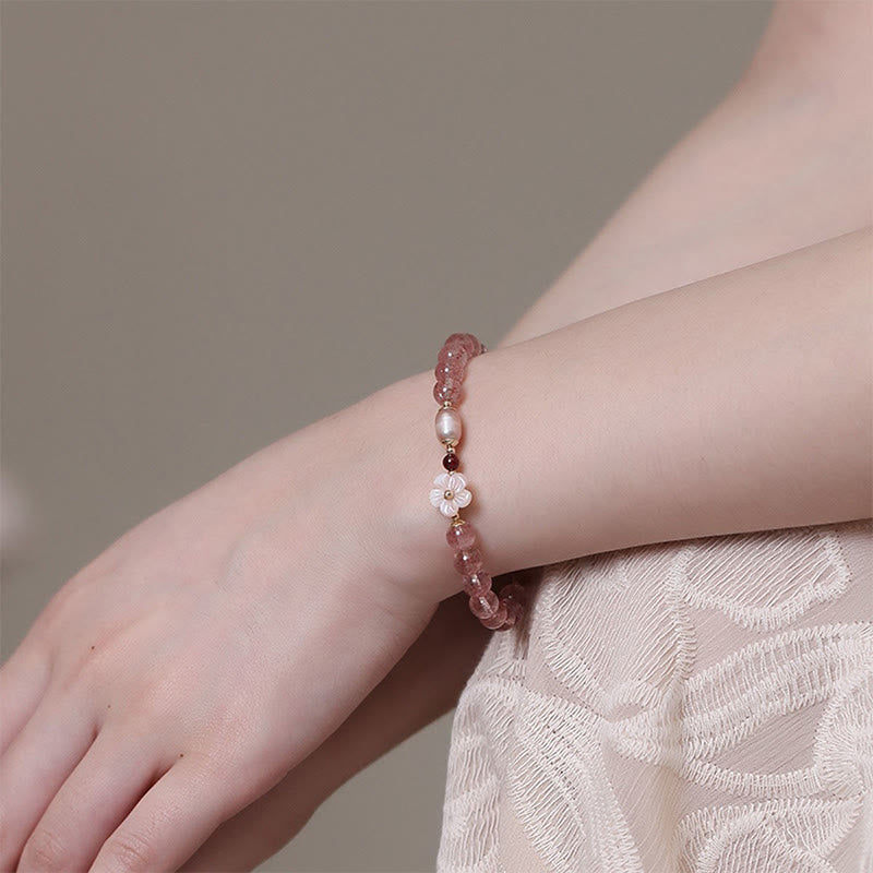 Fortune Jewel Strawberry Quartz Peach Blossom Love Bracelet