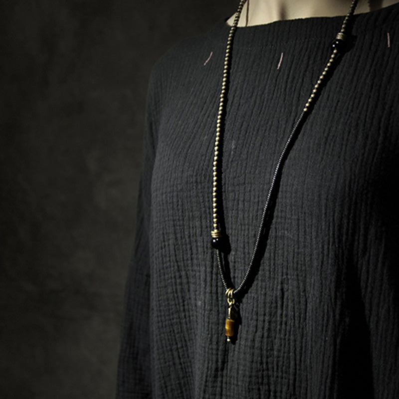 Fortune Jewel Ebony Wood Dzi Bead Copper Peace Couple Bracelet Necklace Pendant