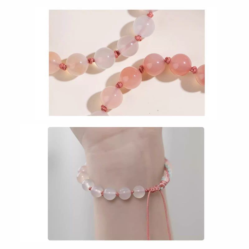 Fortune Jewel Natural Gradient Agate Reincarnation Knot Peach Blossom Wealth Luck Handmade String Bracelet
