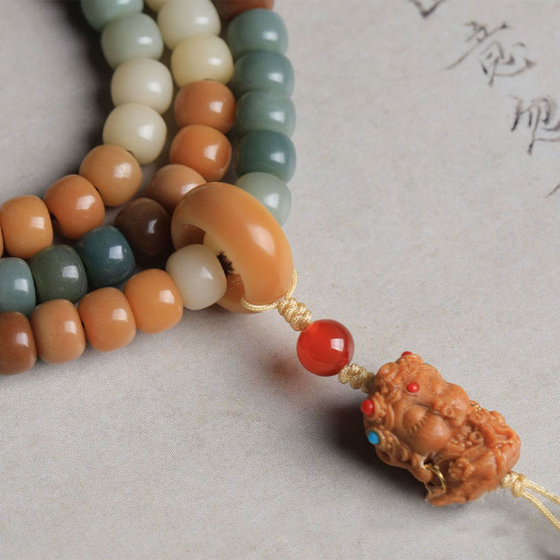 Fortune Jewel 108 Mala Beads Gradient Bodhi Seed Green Tara Buddha Engraved Peace Harmony Bracelet