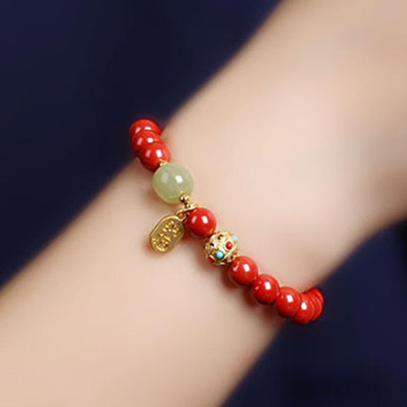 Fortune Jewel Cinnabar Green Aventurine Fortune Protection Charm Bracelet