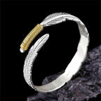 Fortune Jewel Feather Pattern Engraved Luck Cuff Bracelet Bangle