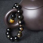 Fortune Jewel Chinese Zodiac Natal Buddha Gold Sheen Obsidian Wealth Protection Bracelet