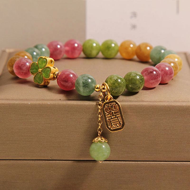 Fortune Jewel Tourmaline Jade Colorful Four-leaf Clover Positive Bracelet