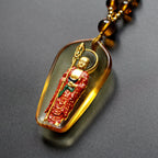 Fortune Jewel Ksitigarbha Buddha Liuli Crystal Compassion Amulet Necklace Pendant Fortune Jewel