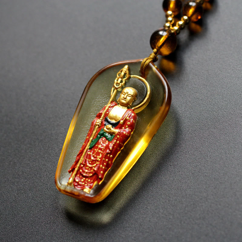 Fortune Jewel Ksitigarbha Buddha Liuli Crystal Compassion Amulet Necklace Pendant Fortune Jewel