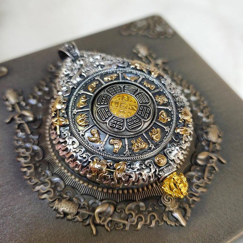 Fortune Jewel Chinese Zodiac Natal Buddha Thangka Nine Palaces Eight Diagrams Wealth Rotatable Necklace Pendant Fortune Jewel