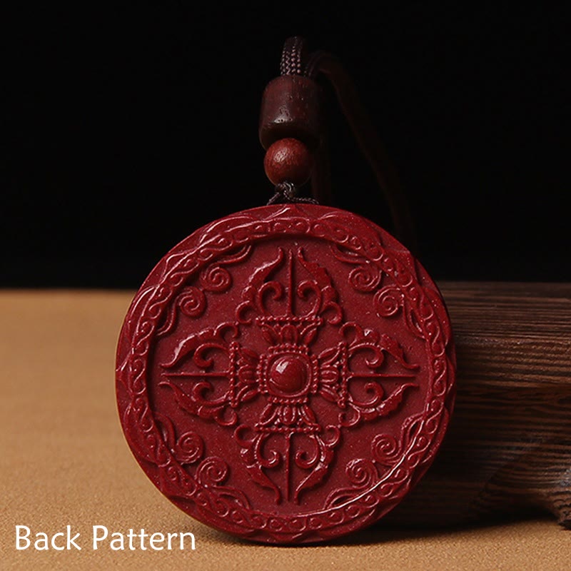 Fortune Jewel Natural Cinnabar Lotus Om Mani Padme Hum Blessing Necklace String Pendant