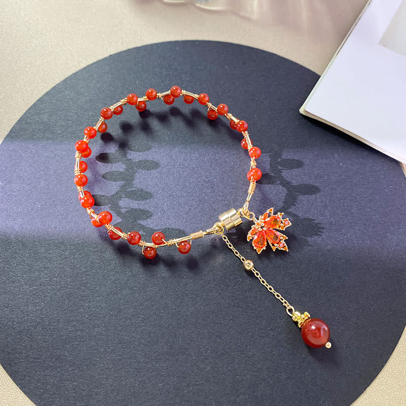 Fortune Jewel Red Maple Leaf Luck Charm Bracelet