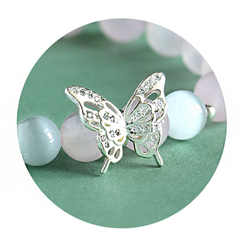 Fortune Jewel Blue Chalcedony Pink Crystal Purple Chalcedony Butterfly Energy Bracelet