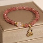 Fortune Jewel Strawberry Quartz Gourd Fu Character Charm Positive Bracelet
