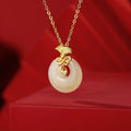Fortune Jewel 925 Sterling Silver Natural Hetian Jade Carnation Flower Prosperity Necklace Pendant