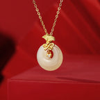 Fortune Jewel 925 Sterling Silver Natural Hetian Jade Carnation Flower Prosperity Necklace Pendant