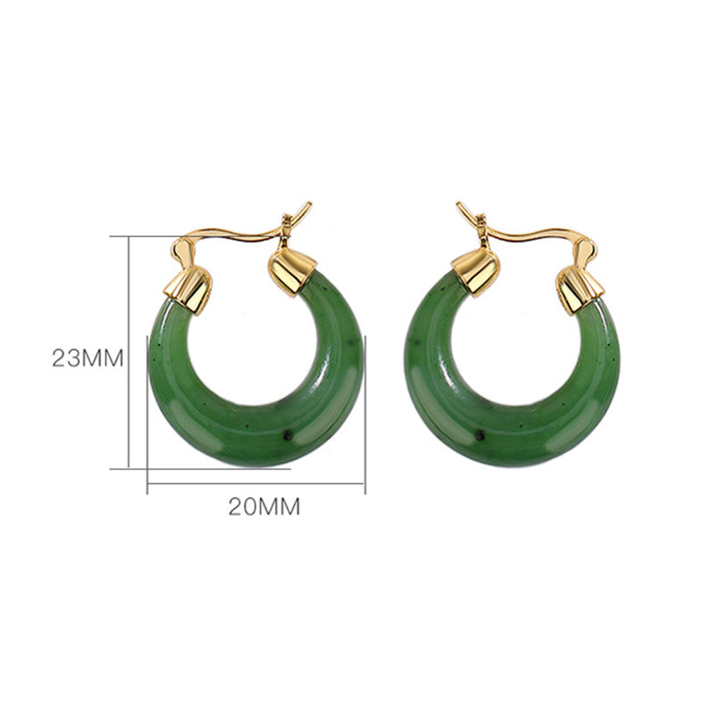 Fortune Jewel 925 Sterling Silver Plated Gold Natural Round Hetian Cyan Jade Luck Drop Earrings