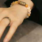 Fortune Jewel White Crystal Red Hematoid Quartz Gold Rutilated Quartz Purple Phantom Protection Bracelet