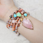 Fortune Jewel Natural Rose Quartz Crystal Stone Healing Arrowhead Necklace Pendant